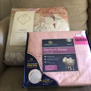 Brand new Queen quilt and sheet set.